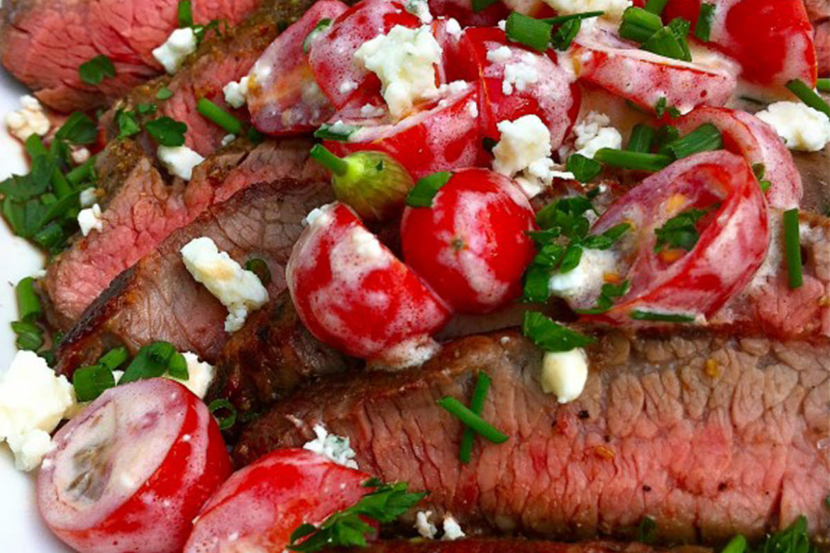 Grilled Flank Steak with GreekedOut and Tomato Salsa The