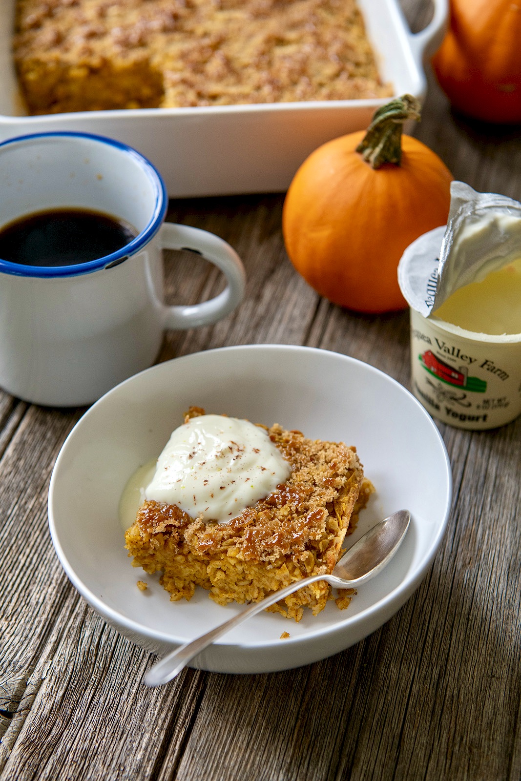 Pumpkin and warm spices join a short list of kitchen staples in this hearty breakfast that may be prepped in advance and enjoyed throughout the week.