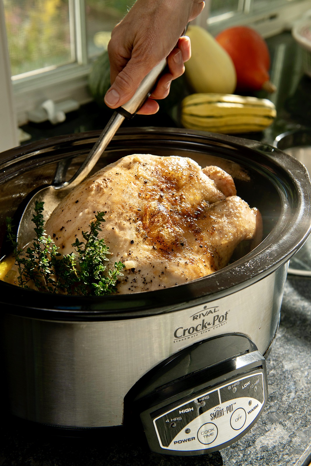 This hands-off, foolproof way to achieve tender, juicy white meat can be prepped the night ahead if desired and the gravy is spectacular.