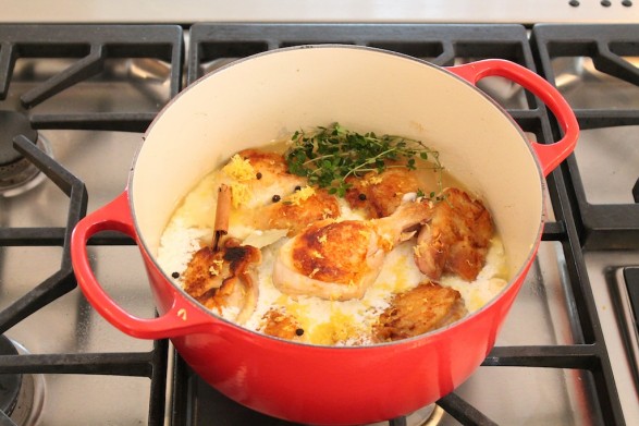 IMG_2800 It may seem like an odd pairing, but the milk tenderizes the chicken while the garlic becomes soft and sweet. Lemon adds bright flavor and the whole thing smells—and tastes—divine.