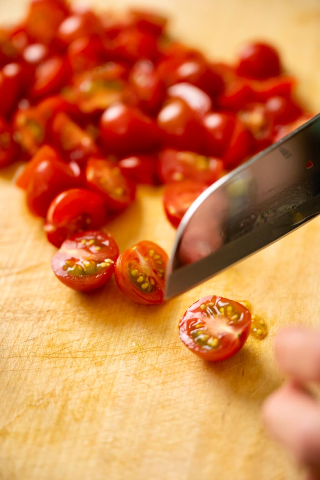This quick and easy sauce is a versatile summertime staple and a delicious way to use an abundance of cherry or grape tomatoes. It will even make the most of off-season cherry tomatoes.