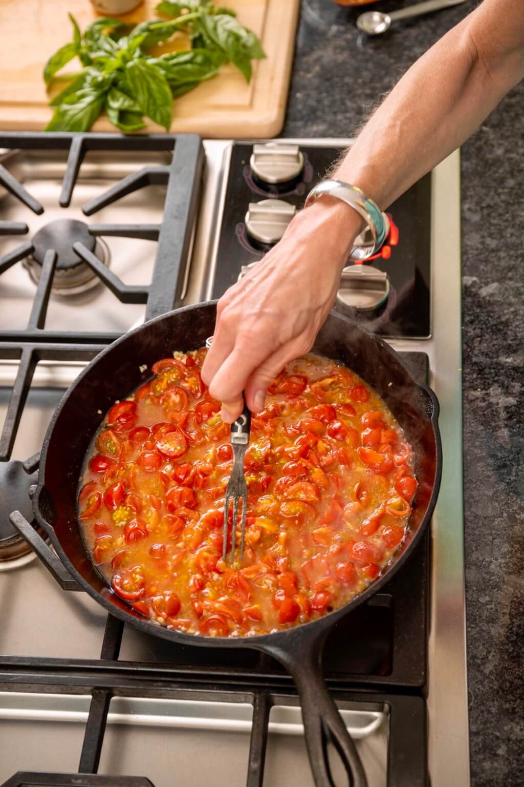 This quick and easy sauce is a versatile summertime staple and a delicious way to use an abundance of cherry or grape tomatoes. It will even make the most of off-season cherry tomatoes.