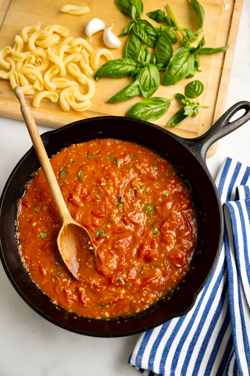 A versatile summertime staple, this quick and easy sauce is a delicious way to use an abundance of cherry or grape tomatoes. It will even make the most of off-season cherry tomatoes.