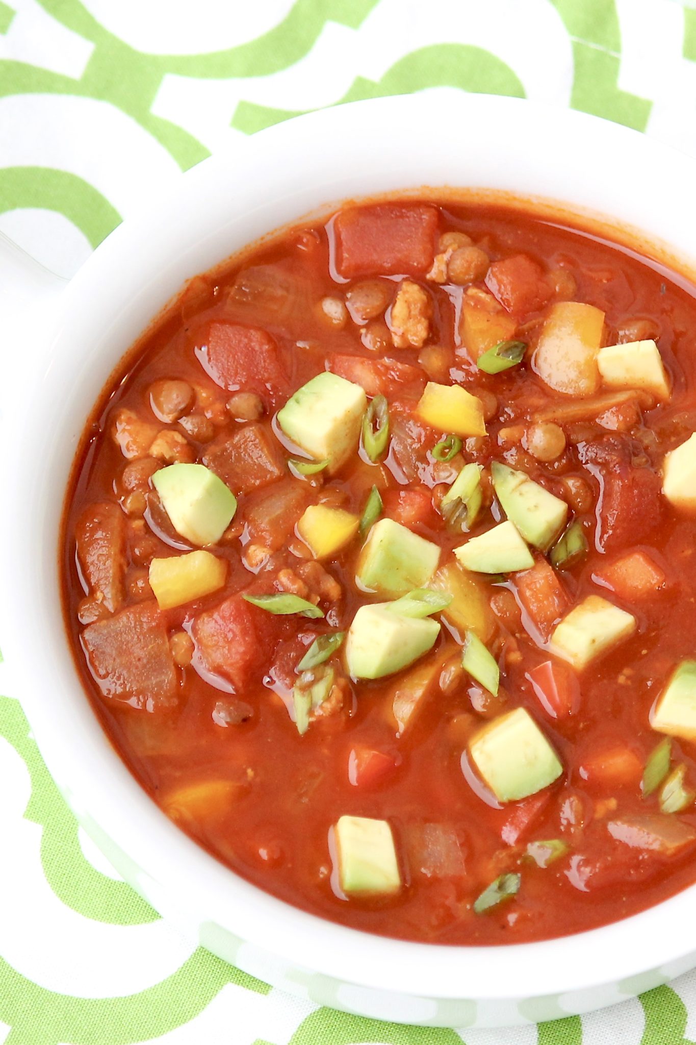 Lentils replace the beans while ground turkey stands in for beef in this spin on the traditional bowl of chili. It does so with a relatively short list of ingredients and a familiar flavor profile that even my kids enjoy!