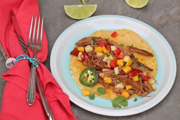 Slow Cooker Mexican Flank Steak with Mango Pineapple Salsa