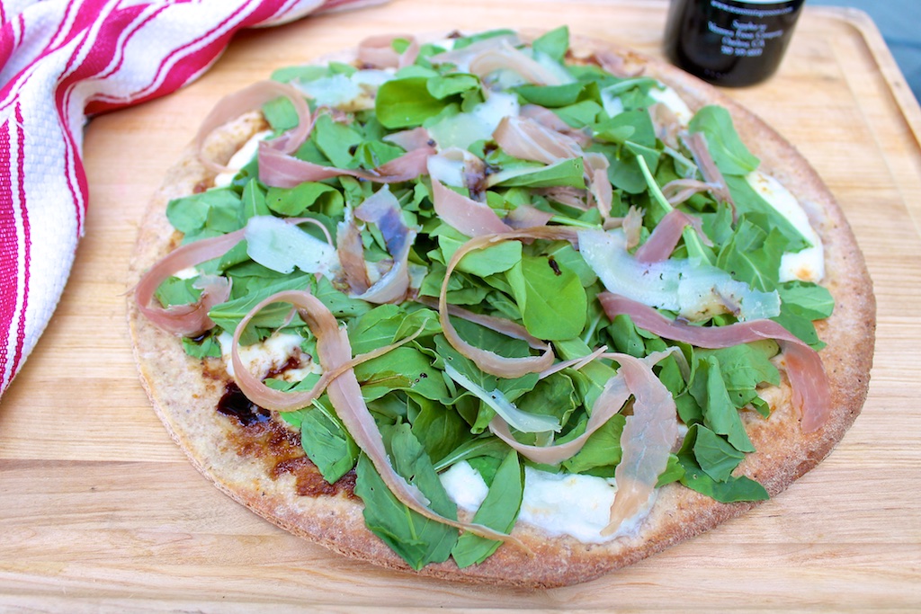 Prosciutto Fig Pizza with Fresh Mozzarella, Arugula & Manchego The