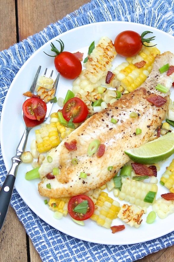 Flounder with Bacony Corn
