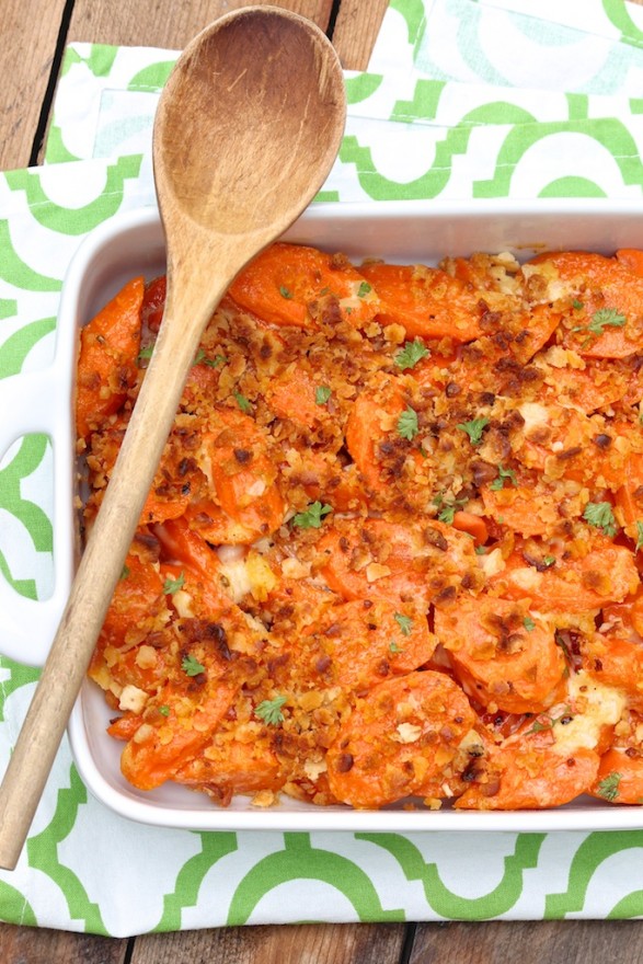 Thanks to the easy horseradish sauce and a crisp topping, even those who don't love cooked carrots have gone back for seconds of this colorful dish.