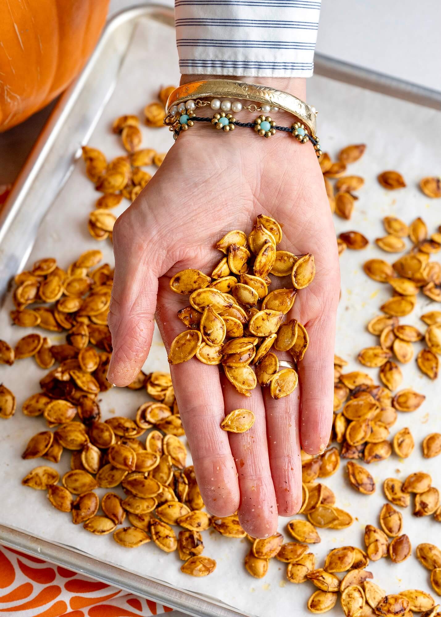 A few helpful tips and an easy technique yield the crispiest, most irresistible pumpkin seeds with the simplest of ingredients. The snack-worthy recipe is reason to carve a pumpkin, even if you don't have kids!