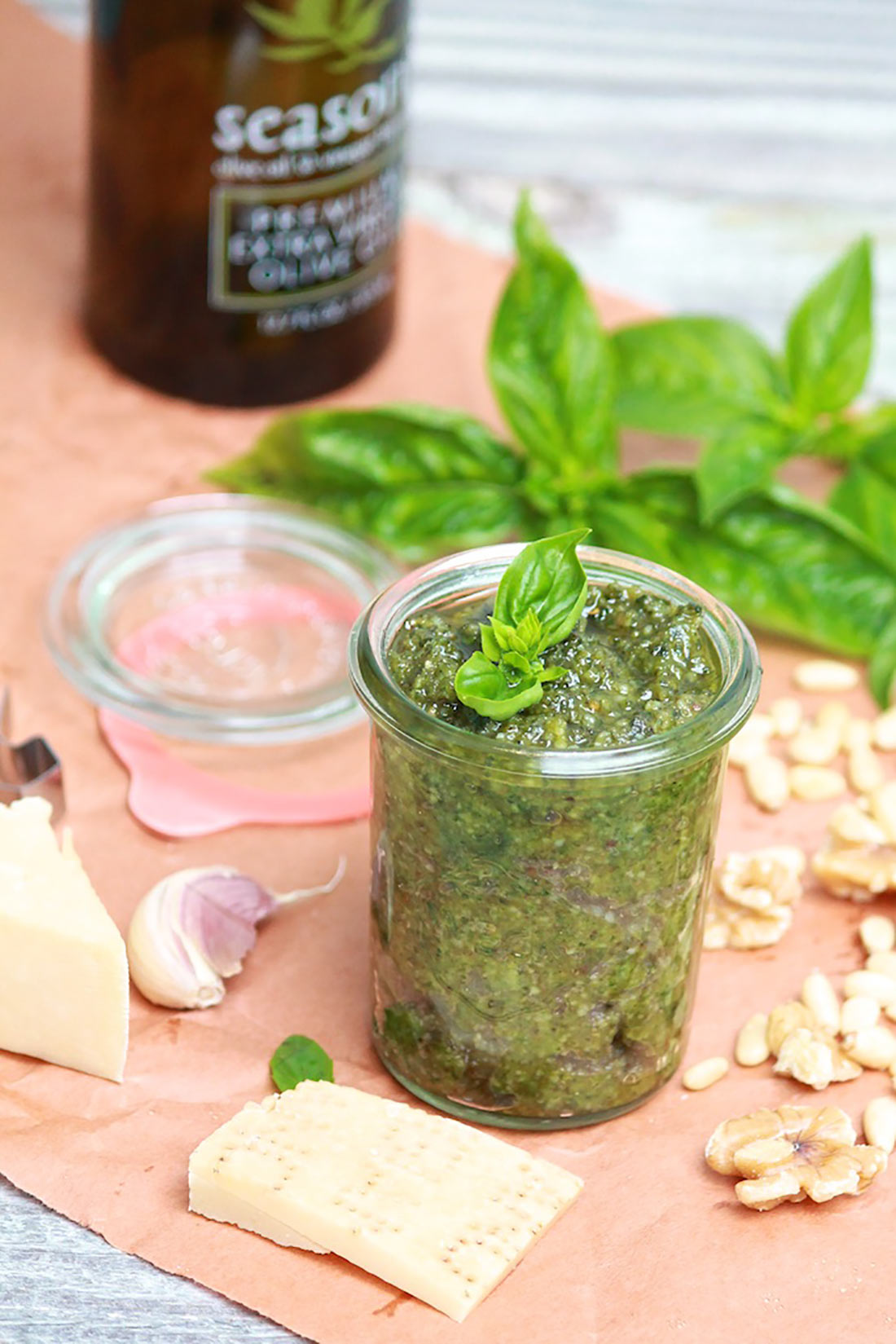 Two types of cheese and two types of nuts provide nuanced flavor in this time-tested pesto recipe that will add memorable flavor to so many meals. (Freezes well, too!)