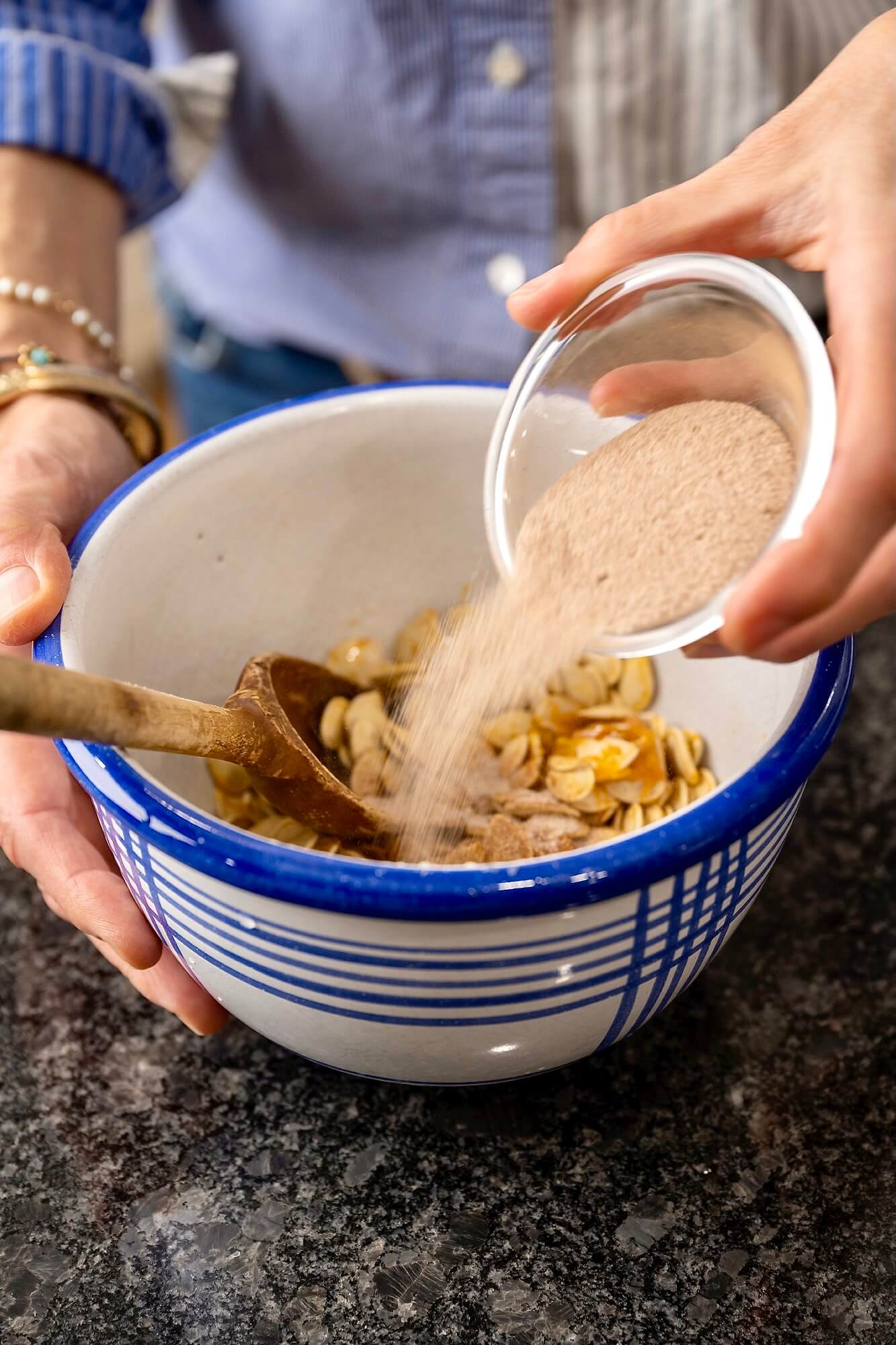 Sugar and spice and everything nice, these crispy seeds offer a snack-worthy way to make the most of your annual pumpkin carving ritual. Taking the time to dry out the seeds, as described in the recipe notes, will create the crispiest, most flavorful seeds.