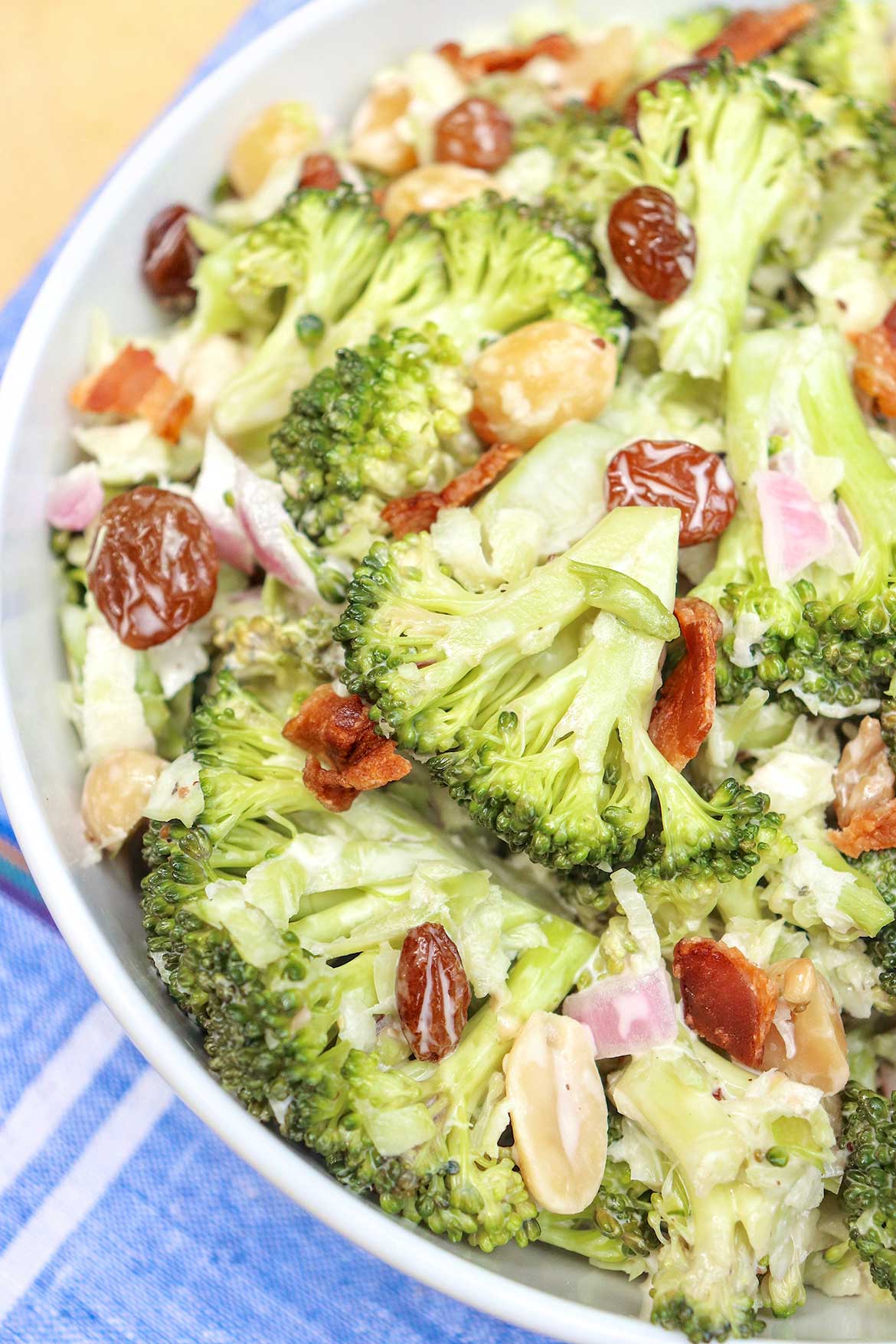 My Favorite Broccoli Salad -- Perfect for a potluck, casual entertaining, or a satisfying lunch, this tried-and-true rendition of the classic broccoli salad can be assembled in advance in minimal time and varied according to preference.
