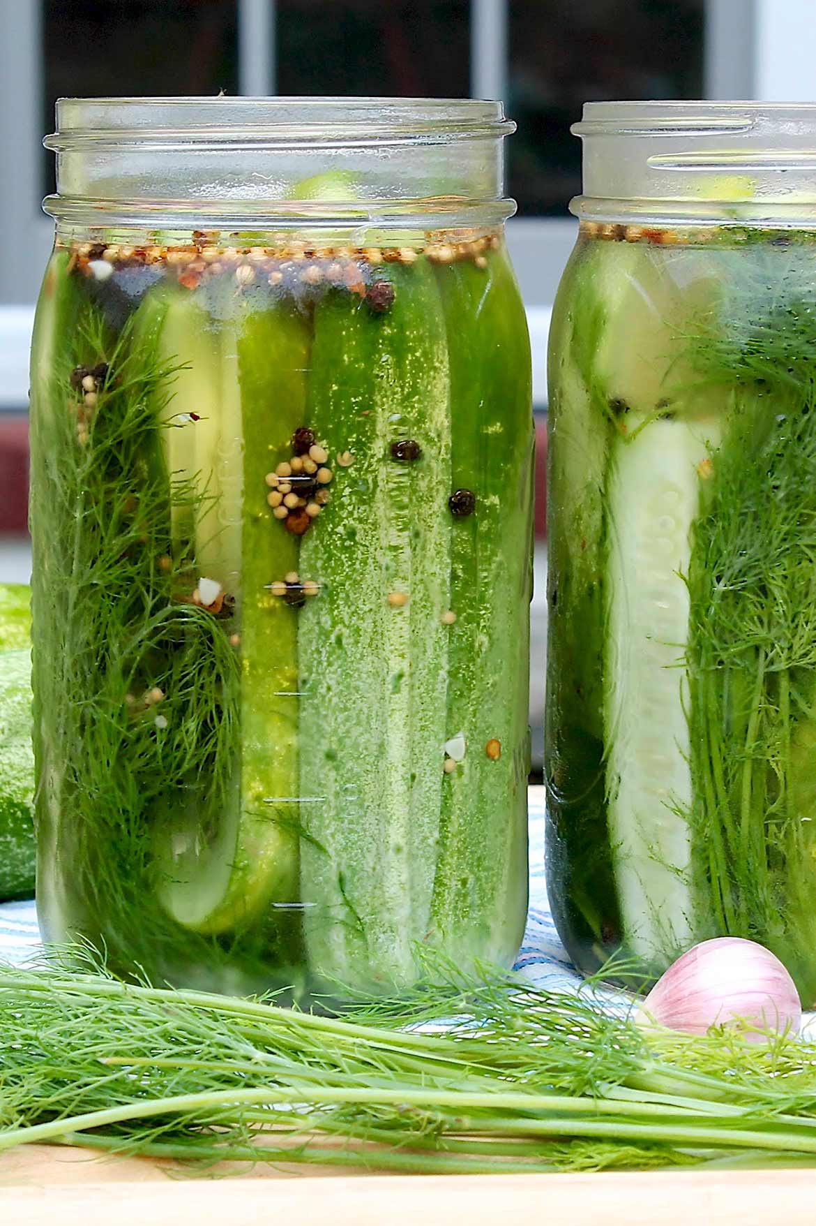 Refrigerator Dill Pickles – No canner is needed and once the spices are assembled, these crisp pickles come together easily and may just become a summertime favorite!