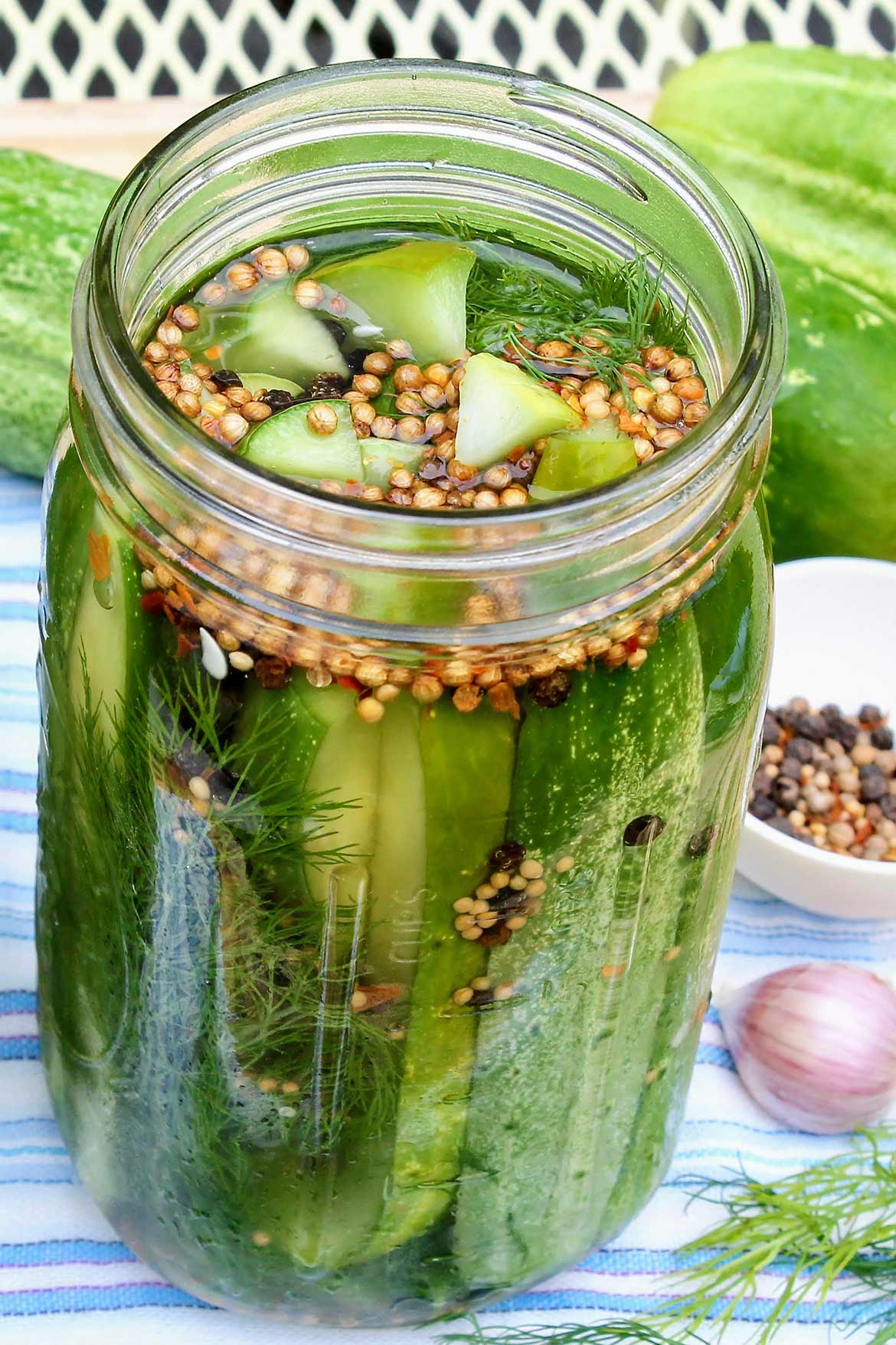Refrigerator Dill Pickles – No canner is needed and once the spices are assembled, these crisp pickles come together easily and may just become a summertime favorite!