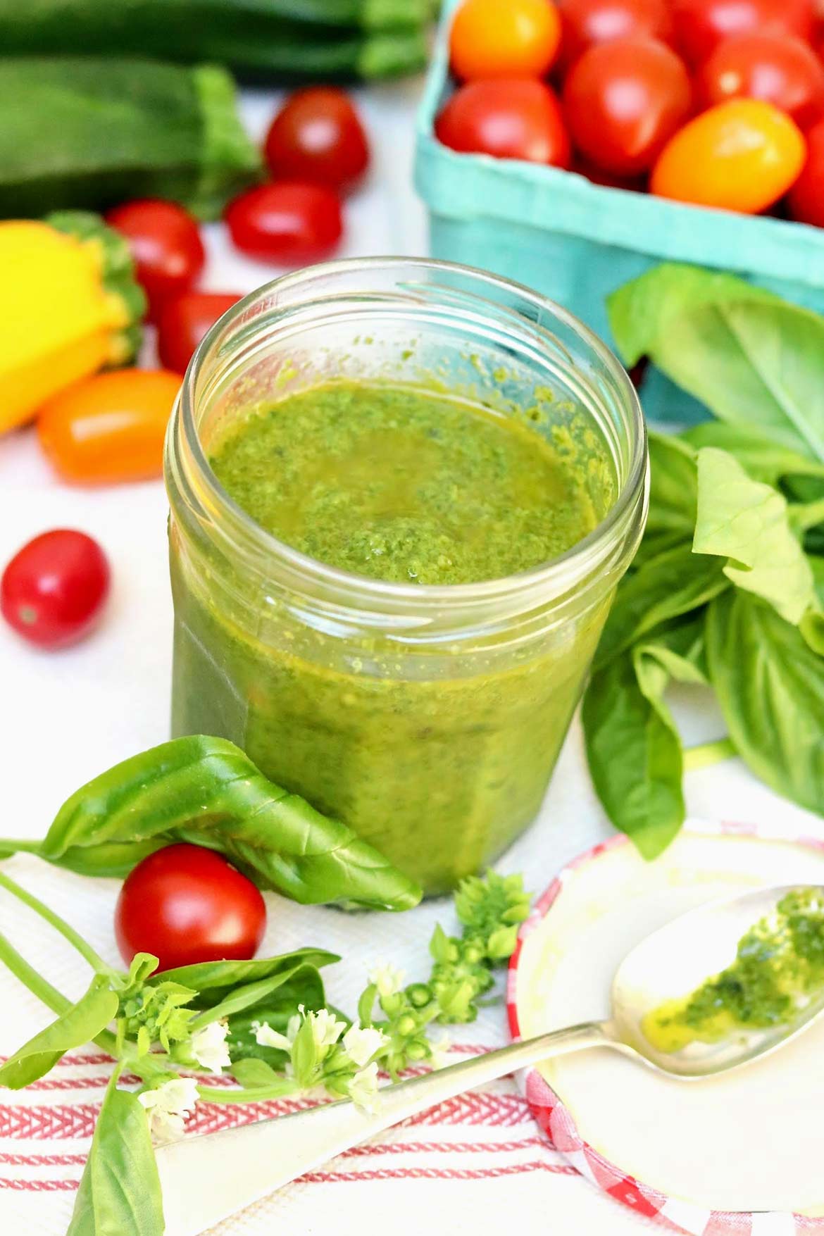 Basil Vinaigrette — This fresh-tasting vinaigrette is a streamlined option to pesto that can be used in much the same way. Once you have a jar in your refrigerator, it will perk up all sorts of meals in the week ahead!