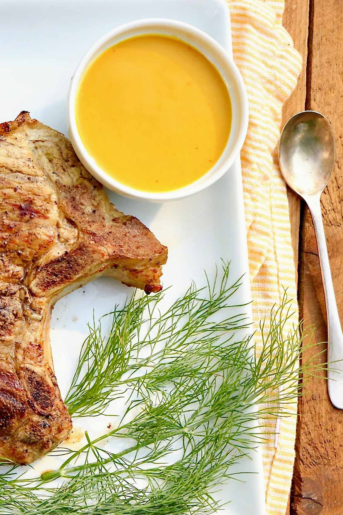 Tangy with a hint of sweetness, this mayo-free mustard sauce adds great flavor to pork chops, chicken, and even salmon.