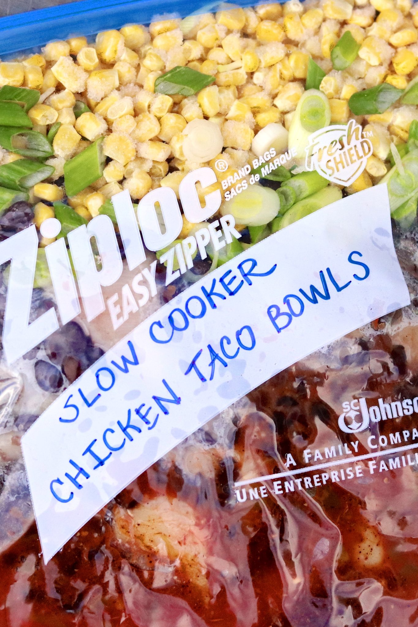 Slow Cooker Taco Chicken - Quick prep freezer bags of this flavor-packed meal will come to your rescue on busy weeknights and any time you want to bring a meal to a friend. Family friendly and endlessly versatile!