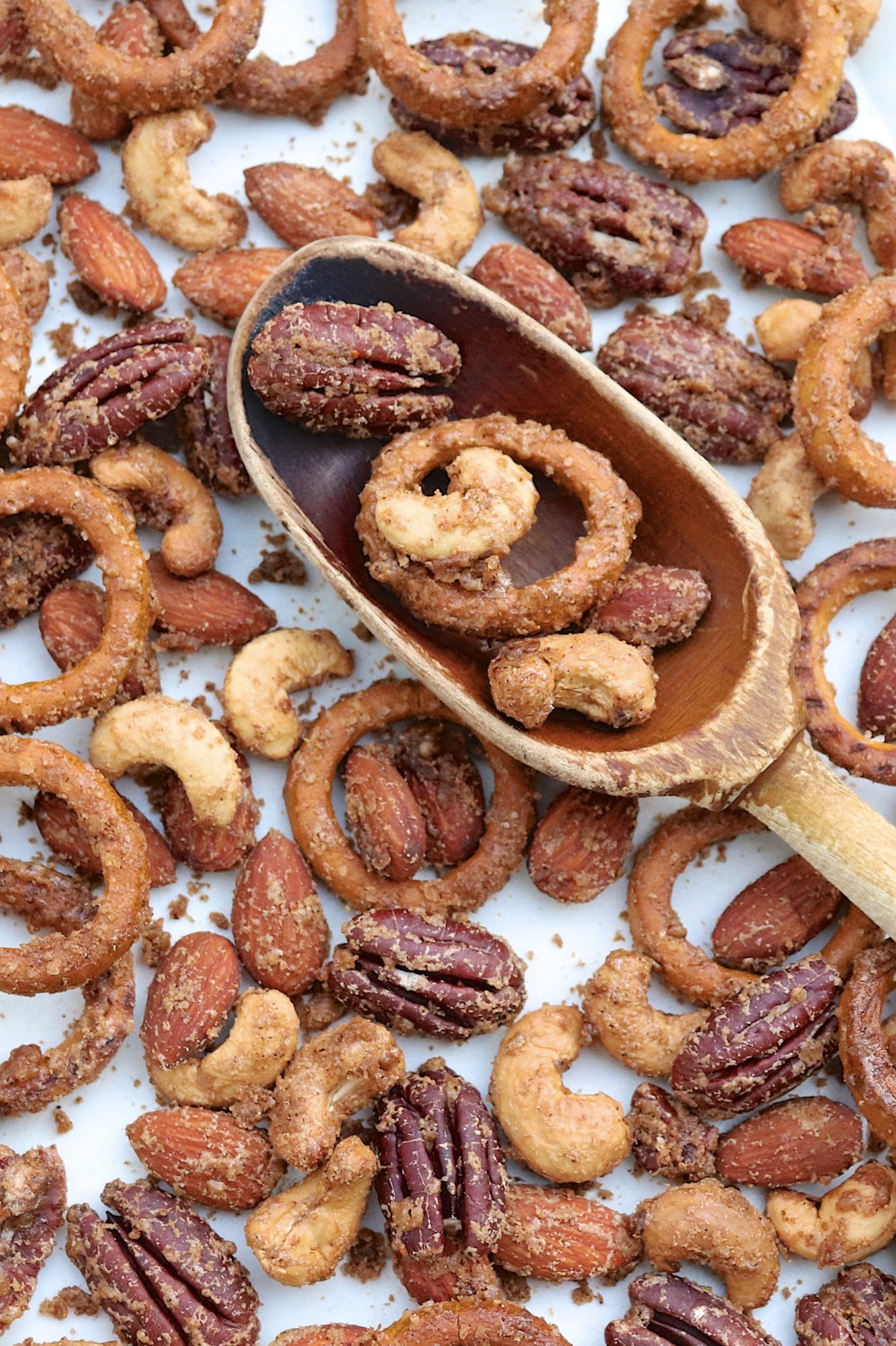 Spiced Glazed Nuts & Pretzel Mix ― Sweet and spicy mingle with salty and crunchy in this crowd-pleasing cocktail snack that doubles as a convenient hostess or holiday gift.
