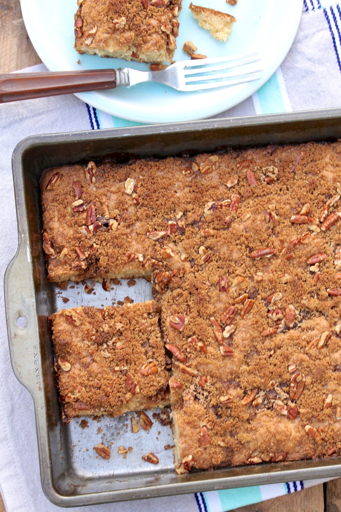 Overnight Cinnamon Pecan Coffee Cake is a longtime family favorite. Classic yet super simple, this recipe tastes just like a good coffee cake should!