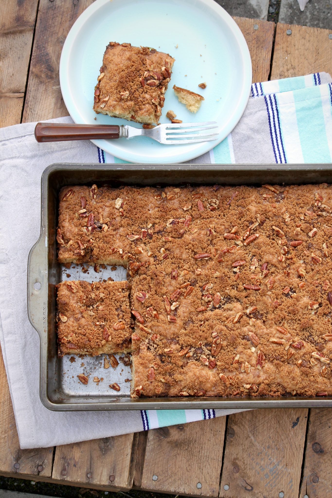 Overnight Cinnamon Pecan Coffee Cake is a longtime family favorite. Classic yet super simple, this recipe tastes just like a good coffee cake should!