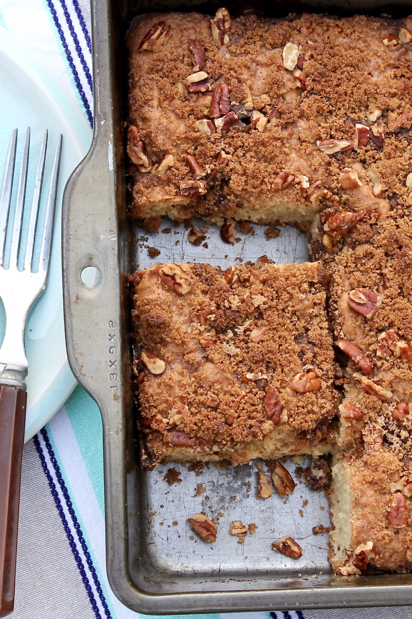 Overnight Cinnamon Pecan Coffee Cake is a longtime family favorite. Classic yet super simple, this recipe tastes just like a good coffee cake should!