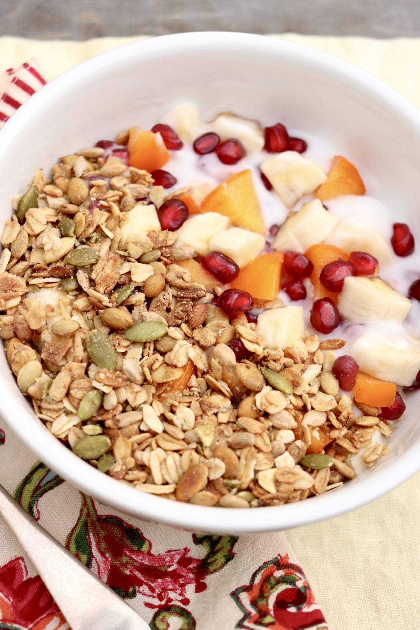 Winter Breakfast Bowl - This easy, no-cook breakfast turns the typical yogurt bowl upside down, using the yogurt as a binder and encouraging heavier use of fruits you may not ordinarily consider.