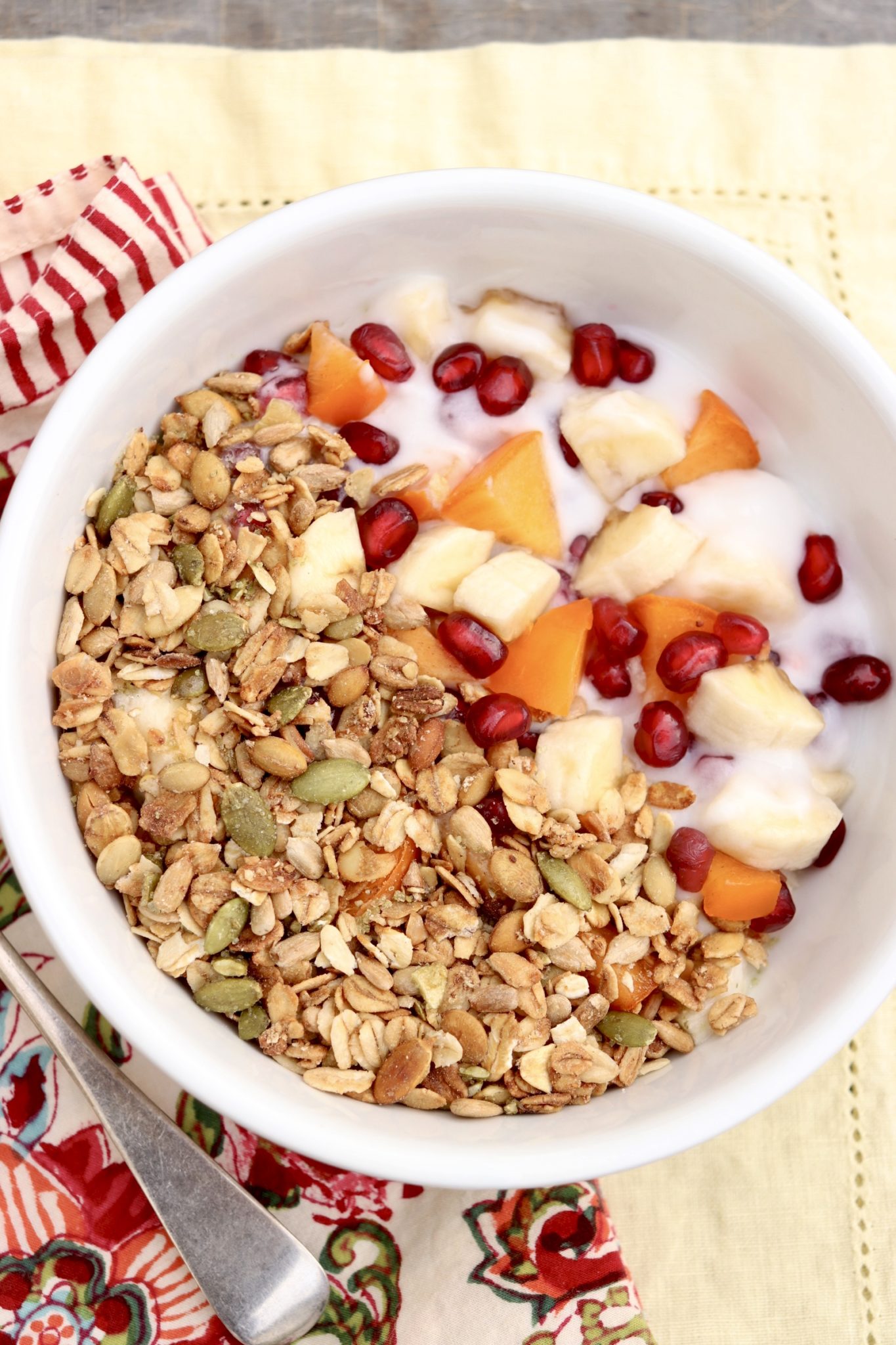 Winter Breakfast Bowl - This easy, no-cook breakfast turns the typical yogurt bowl upside down, using the yogurt as a binder and encouraging heavier use of fruits you may not ordinarily consider.
