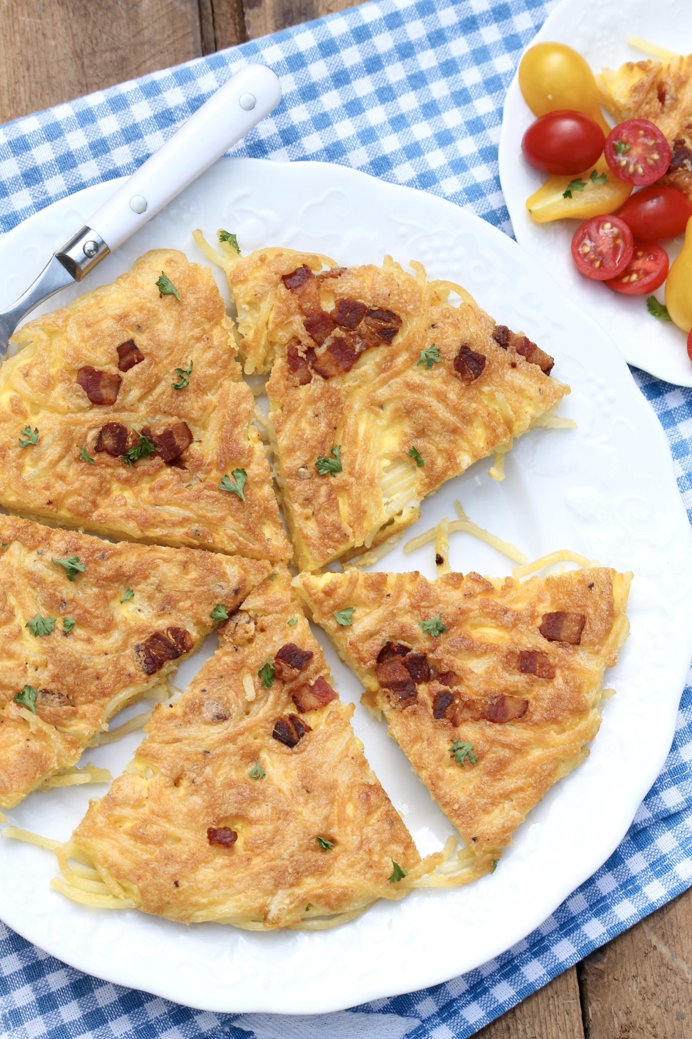Leftover Pasta Frittata-This speedy dish is the perfect way to stretch leftover pasta into a fun new meal. Recipe works with spaghetti squash, too!