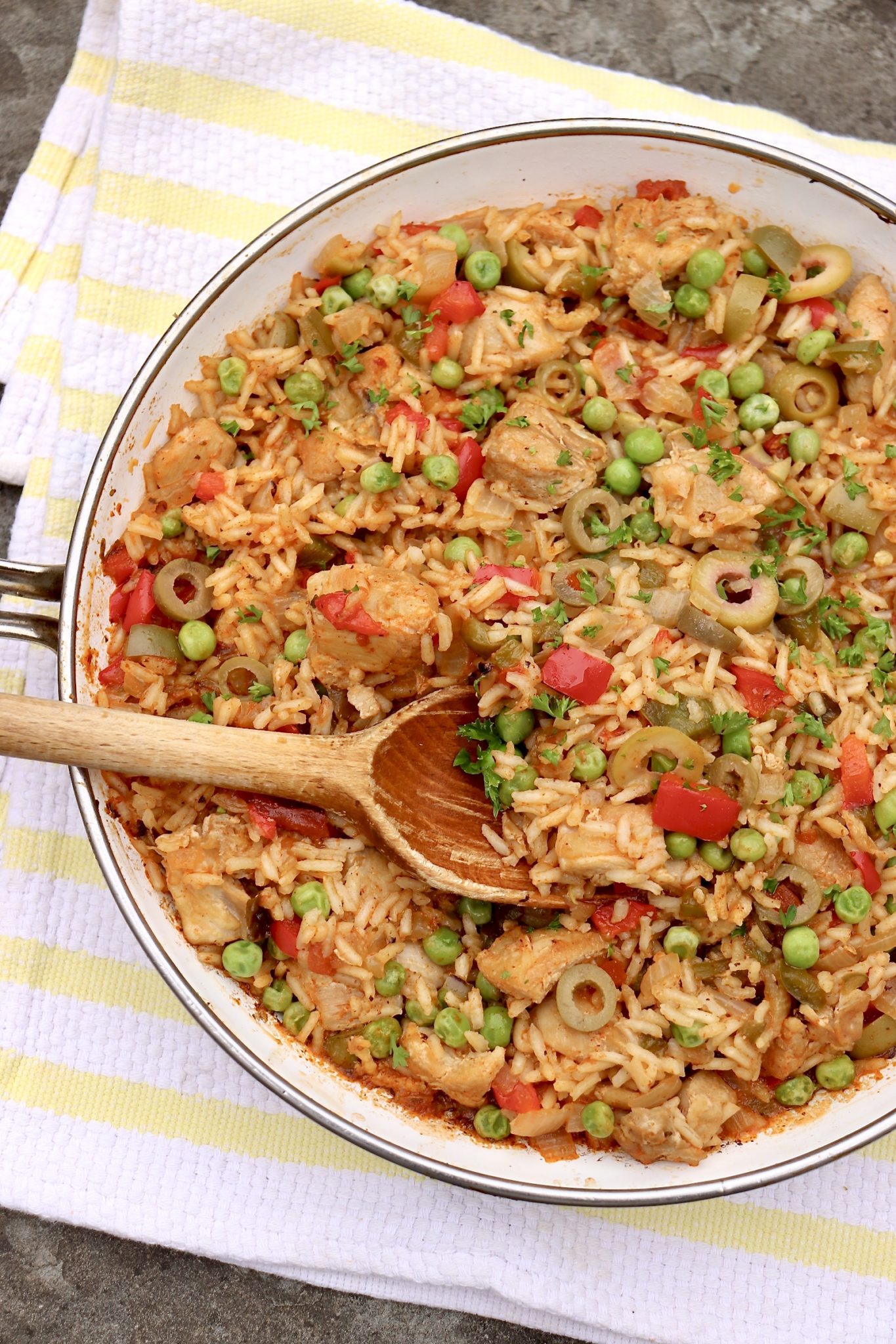 One Pan Spanish-Style Chicken & Rice-This all-in-one meal is a weeknight favorite that’s loaded with filling protein, satisfying carbs, healthy vegetables and lots of great flavor.