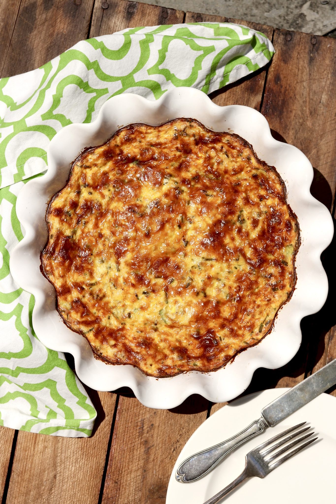 CRUSTLESS ZUCCHINI PIE - Similar to a quiche, loaded with veggies, and perfect as a satisfying meatless meal or side to your favorite protein. (Leftovers improve with age!)