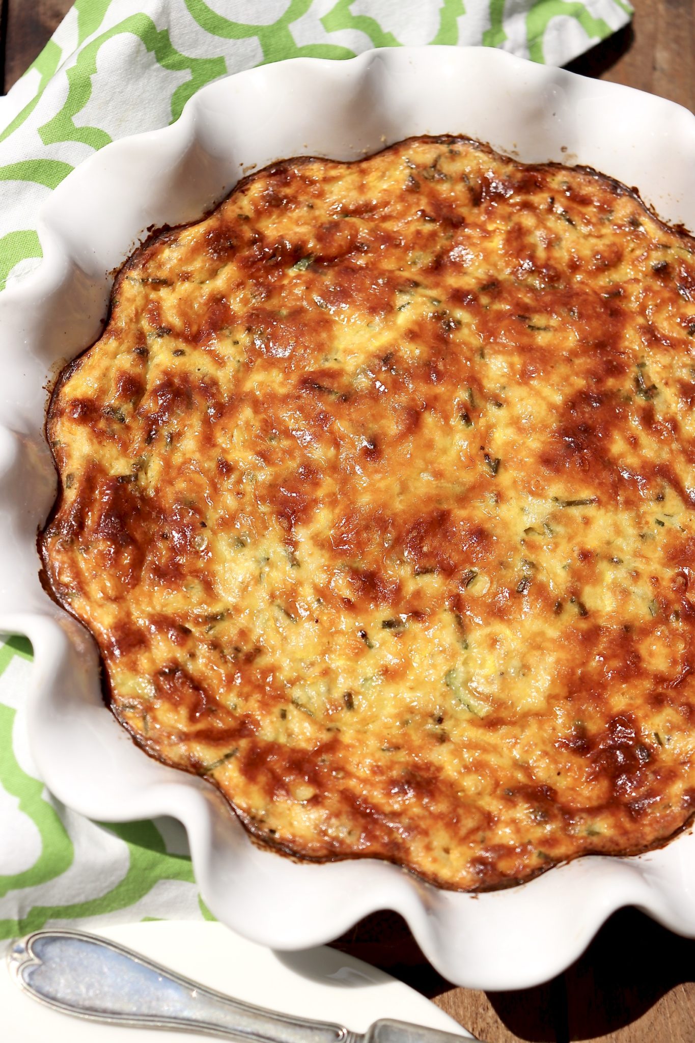 CRUSTLESS ZUCCHINI PIE - Similar to a quiche, loaded with veggies, and perfect as a satisfying meatless meal or side to your favorite protein. (Leftovers improve with age!)
