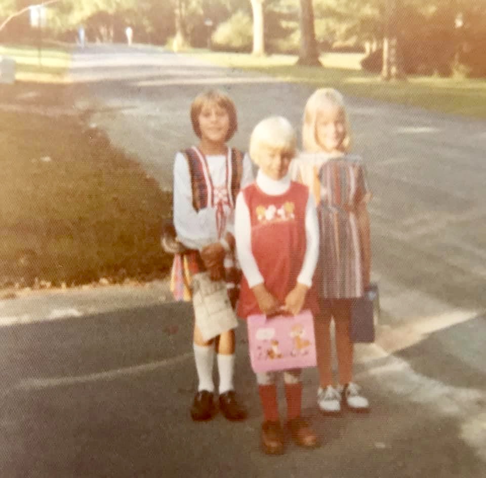 Bus stop with Liza and Susan