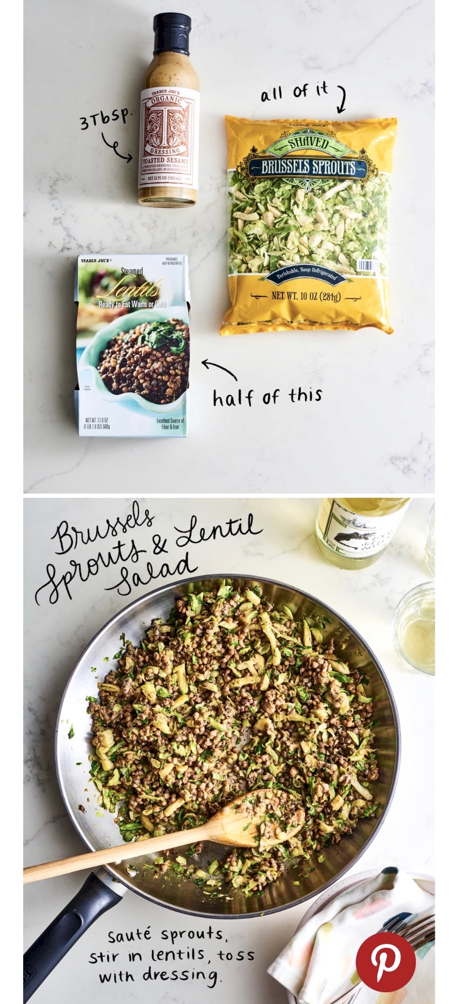3-Ingredient Teriyaki Brussels Sprouts & Lentil Stir Fry - Inspired by a Trader Joe's shortcut recipe but with ingredients anyone can find, this protein-rich, plant-based meal is a dream on a busy night. Enjoy it as is or use the recipe as a framework and customize to taste.