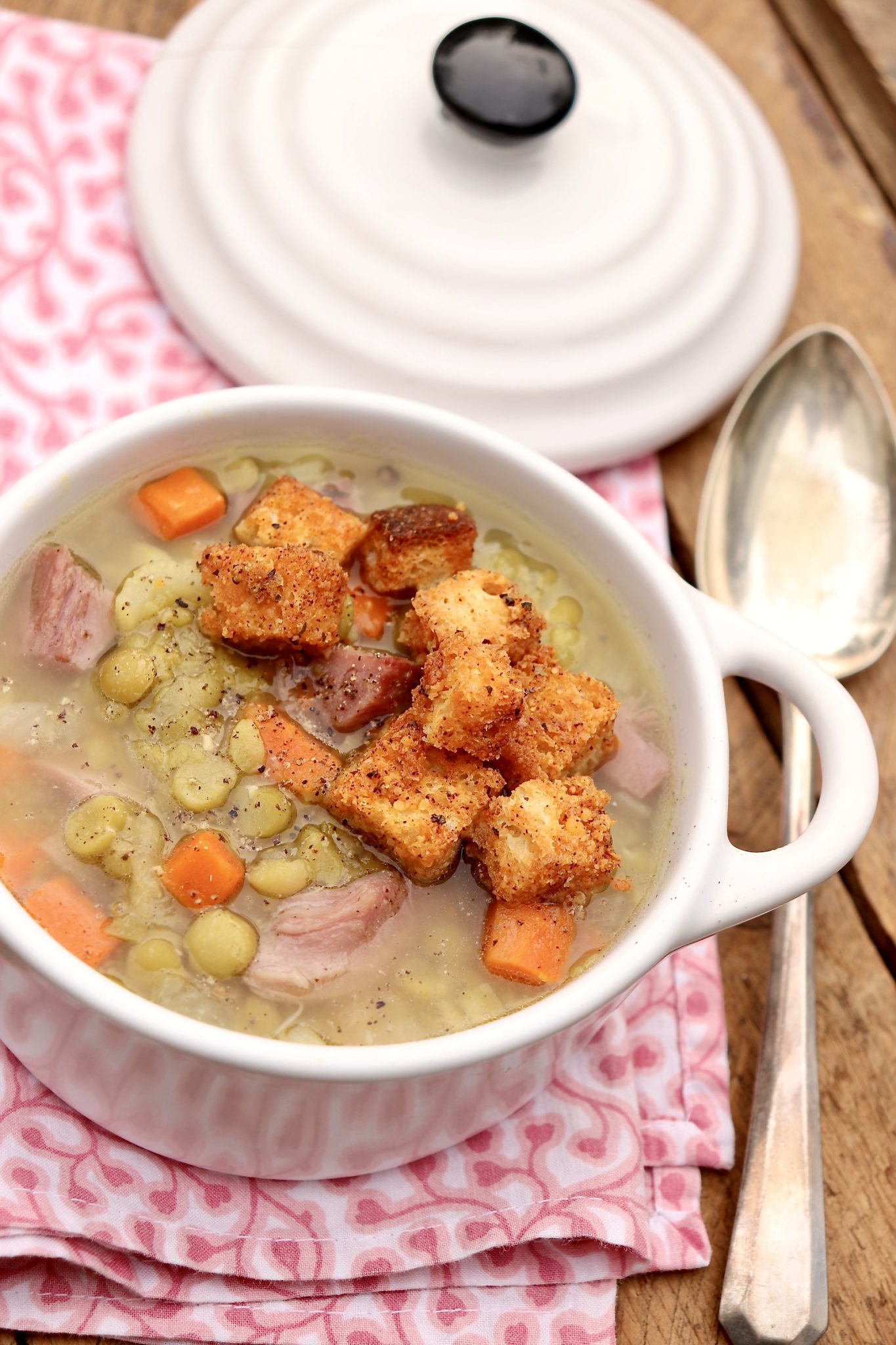 Healthy, economical pantry ingredients combine with refrigerator staples in this hearty, comforting, slow cooked soup. Makes a big batch and freezes well, too.