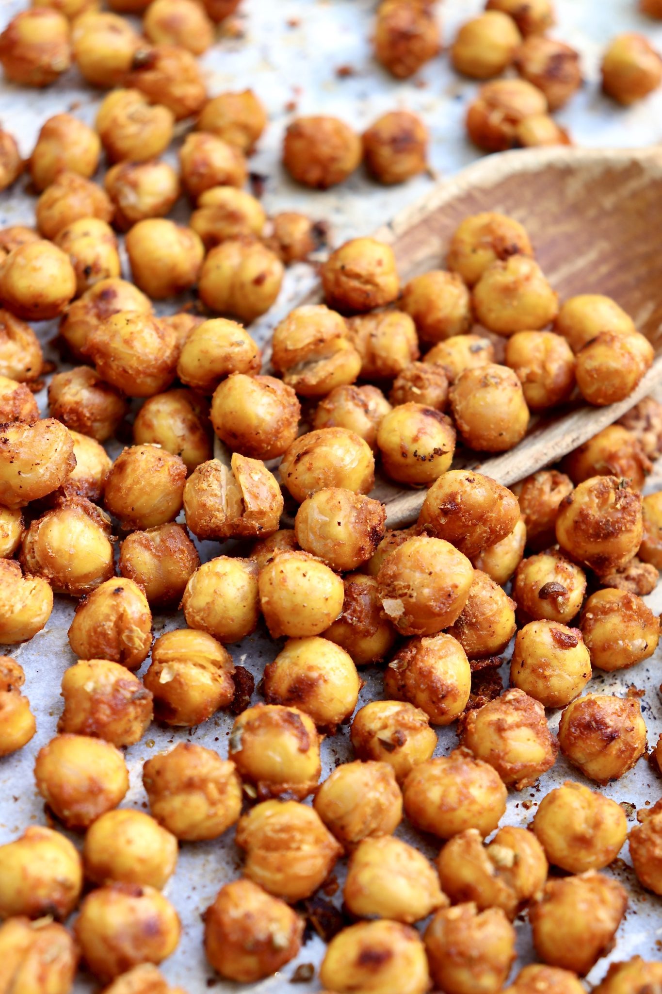 Delicious served over The Best Vegan Caesar Salad…or straight off the hot baking sheet!