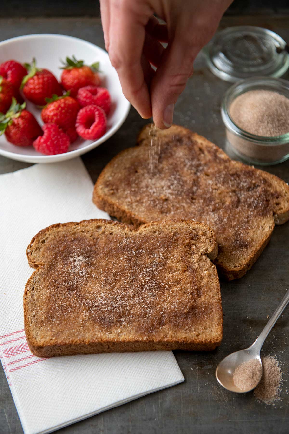Warm hearts and stomachs with this super simple breakfast that takes mere minutes to make. The perfect balance of cinnamon and sugar (and keeping the mixture on hand to use whenever needed) is the secret to success!