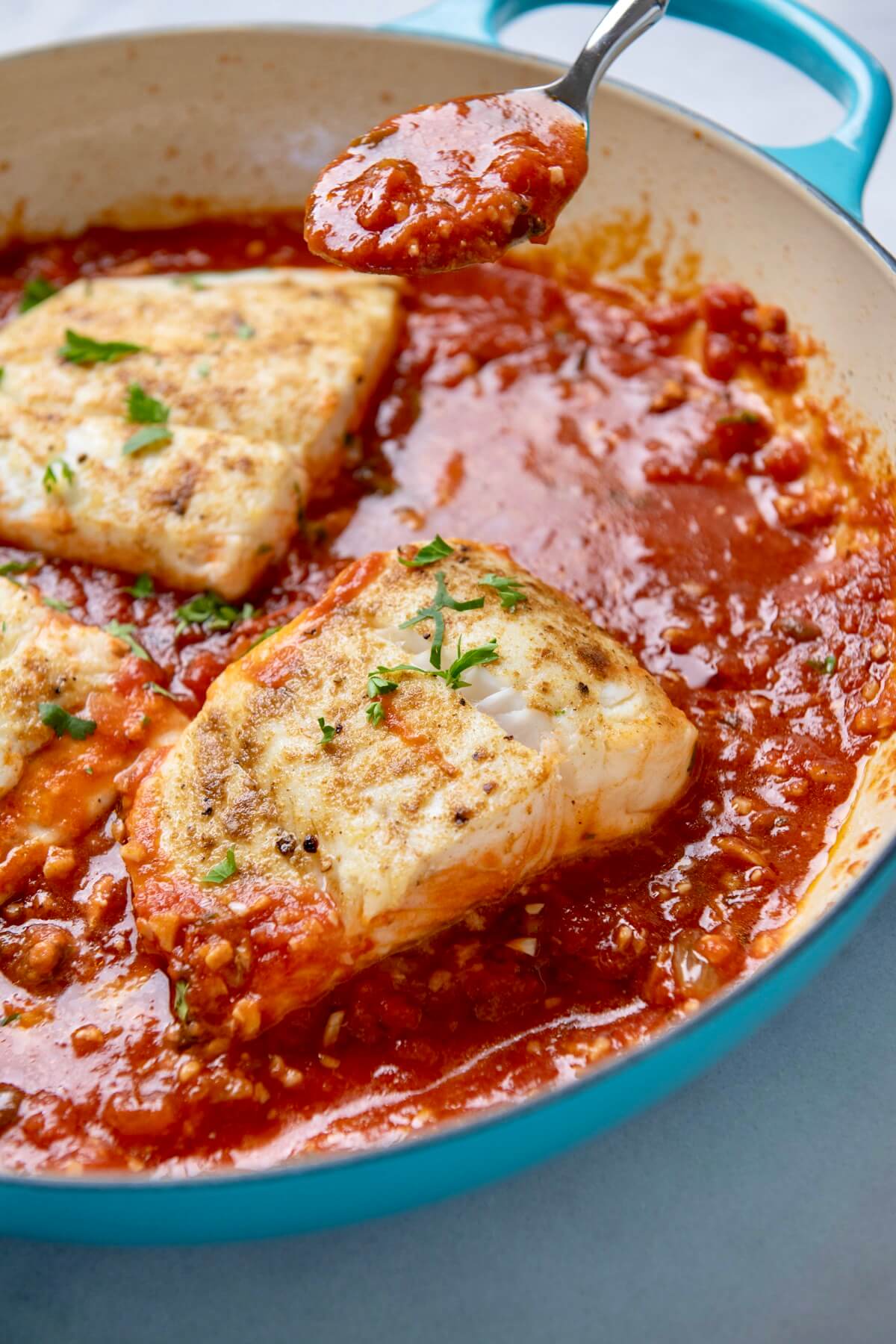 Your choice of fish (halibut is a personal favorite) simmers to tender perfection for a super speedy meal that's bursting with flavor. The easy sauce can be customized in a surprisingly simple way, making this meal a favorite with adults and kids alike.