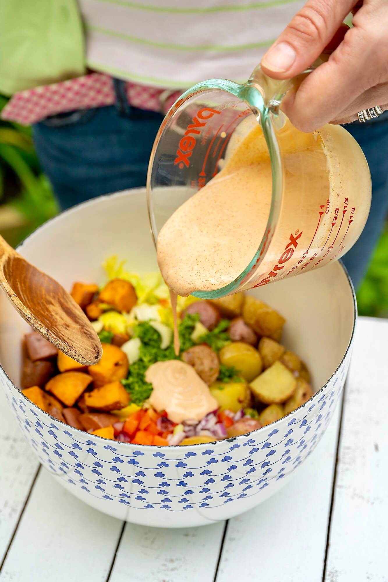 No need to peel the potatoes in this customizable salad, which uses a unique dressing that can be made in advance.