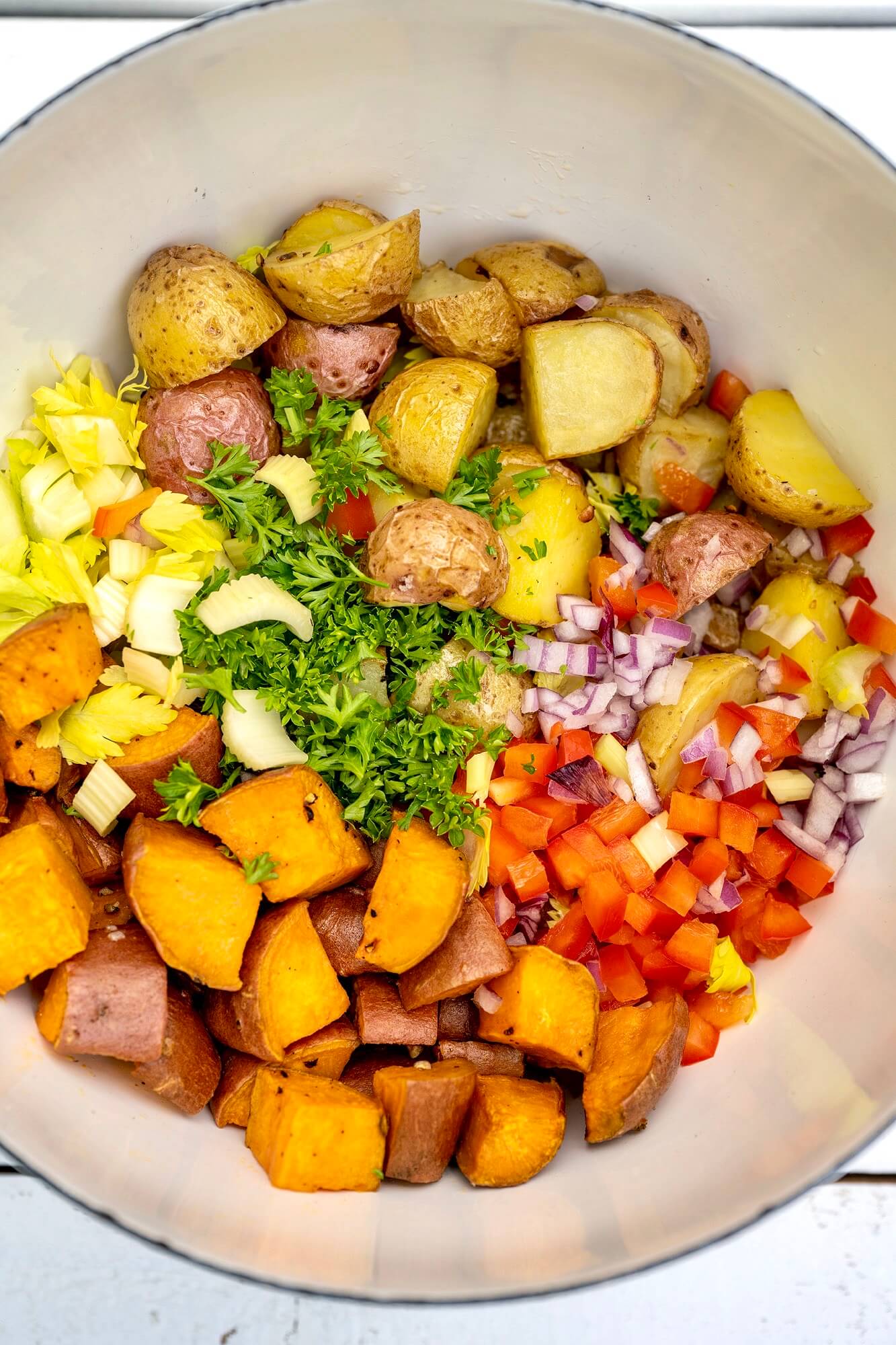 No need to peel the potatoes in this customizable salad, which uses a unique dressing that can be made in advance.