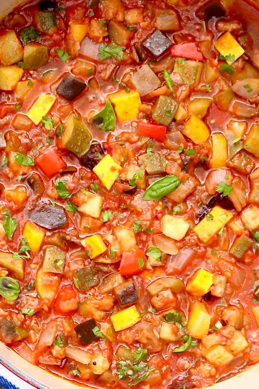A rustic, end-of-summer, vegetable stew that will make the most of a bounty of produce and can be enjoyed in so many ways.