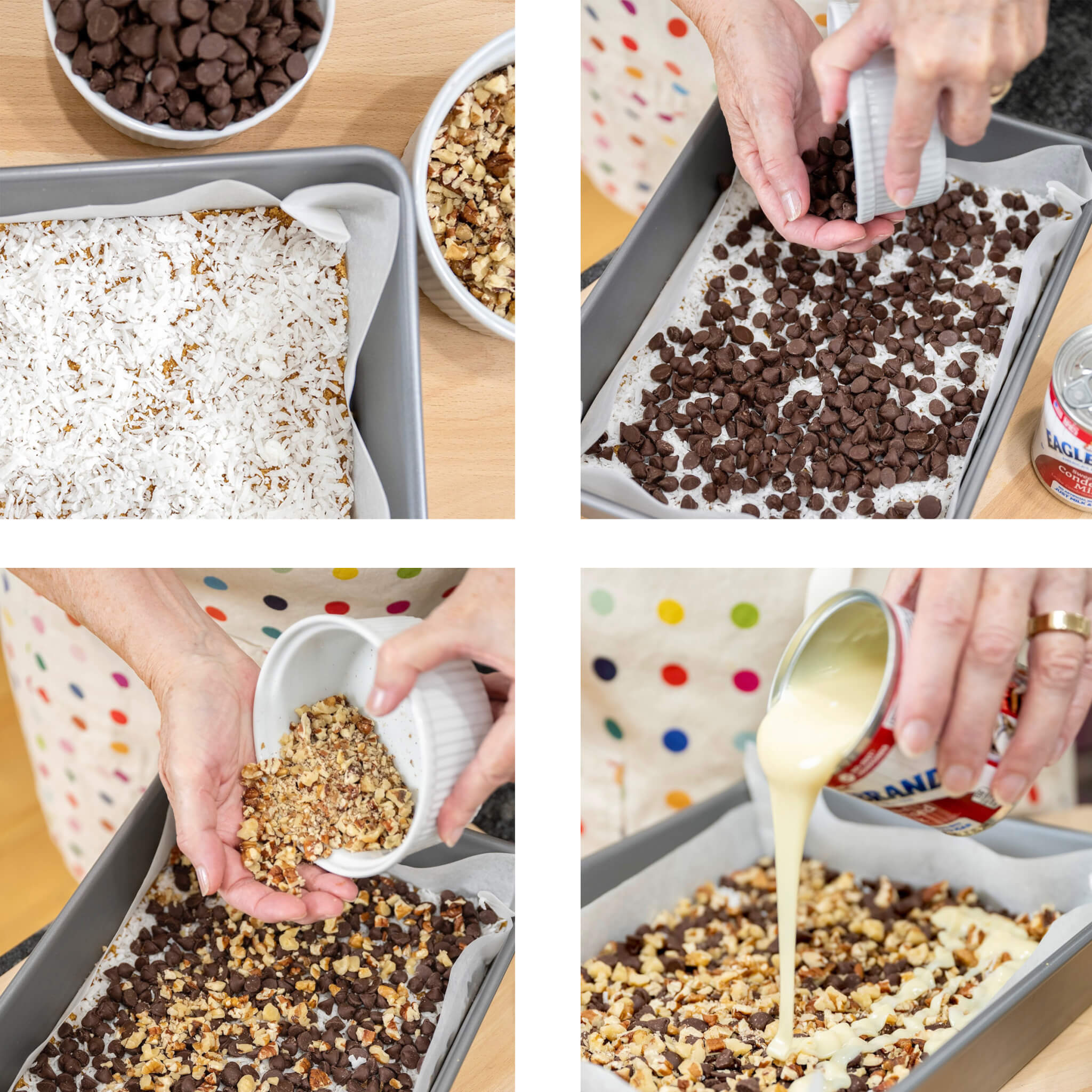 Destined to be the hit of the bake sale, holiday cookie platter, or potluck, you need not wait for a special occasion to bake these magical bars. Six simple ingredients never tasted so good!