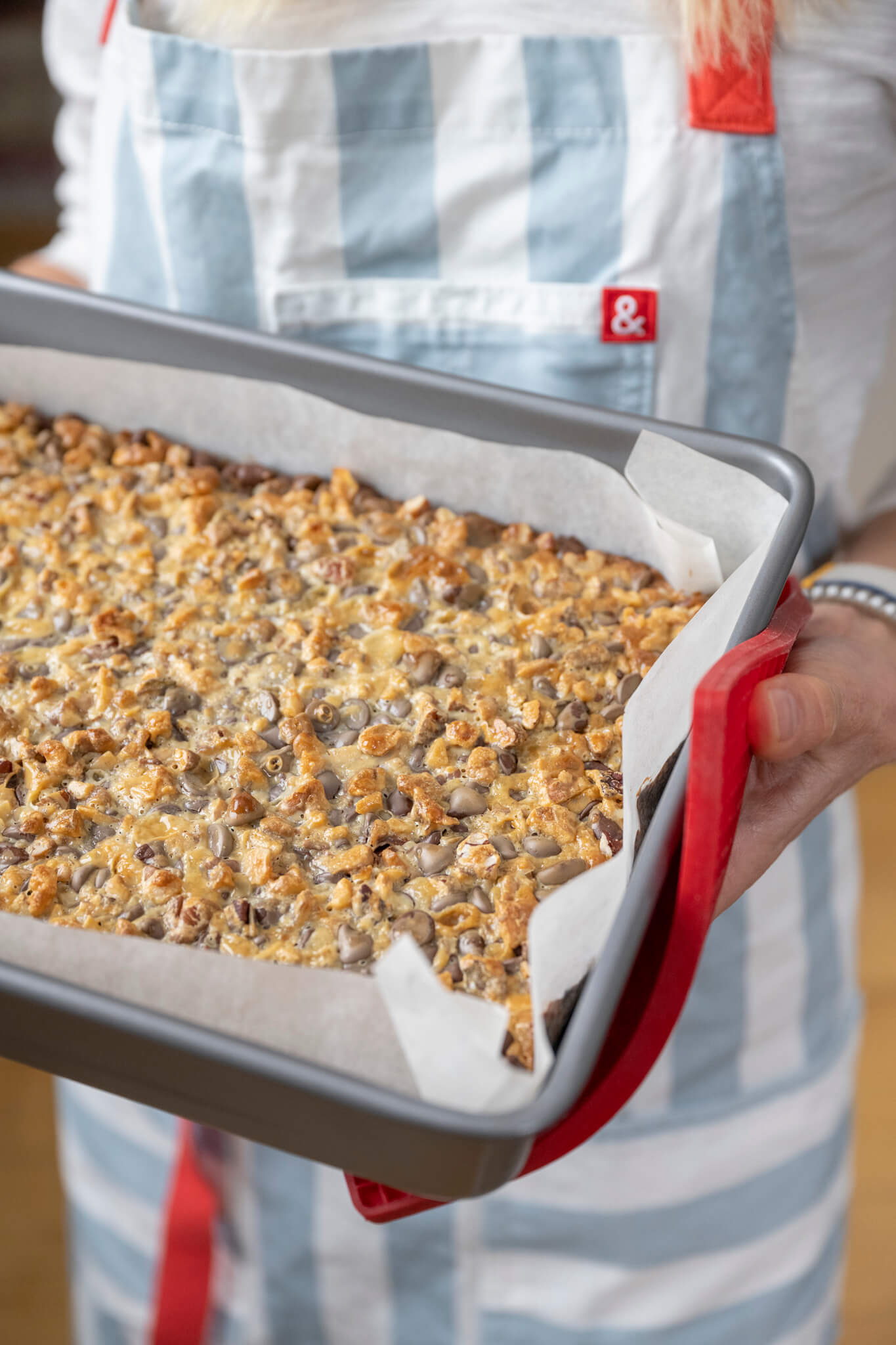 Destined to be the hit of the bake sale, holiday cookie platter, or potluck, you need not wait for a special occasion to bake these magical bars. Six simple ingredients never tasted so good!
