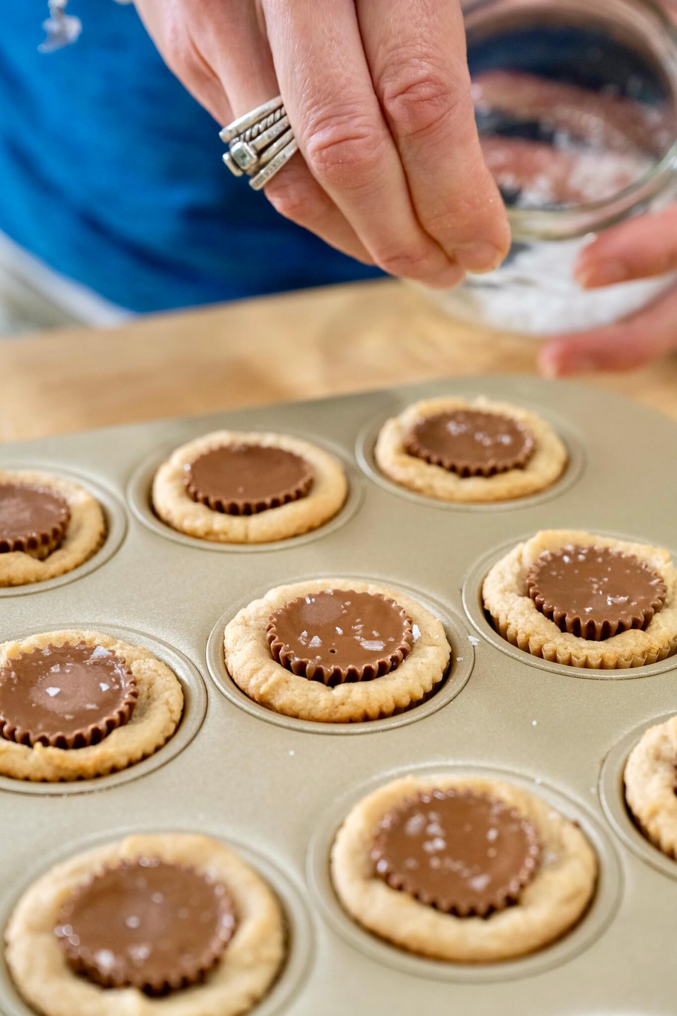 Peanut Butter Cup Cookies Salting