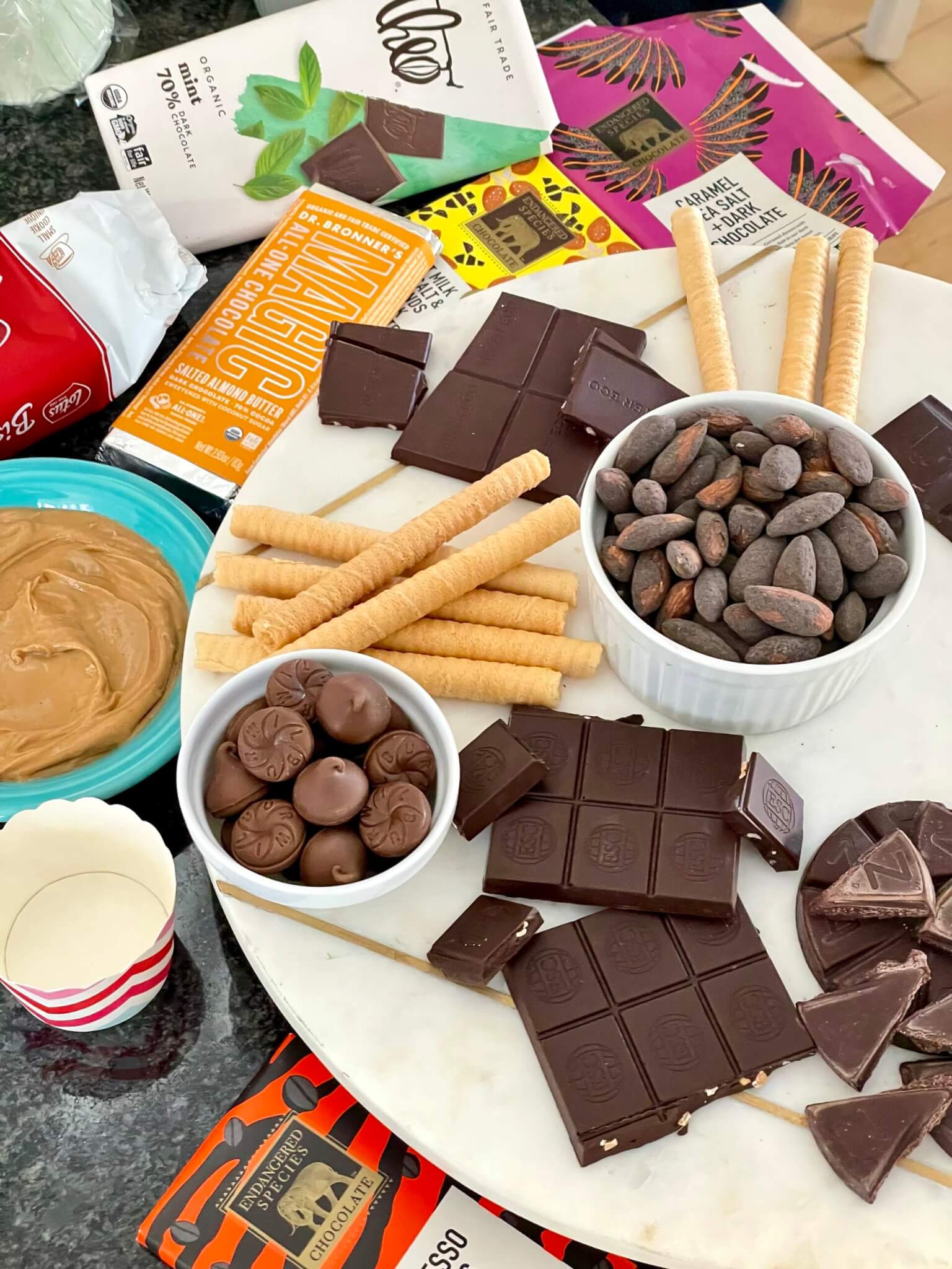 An interactive way to sample a variety of chocolate and see what you like best, a tasting board offers a festively easy dessert for holidays, birthday parties, bridal showers--even a special night for two!