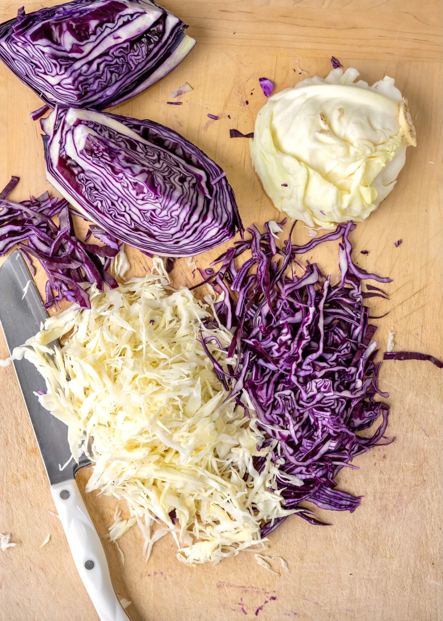 Break down a big head of cabbage in minutes for fresh shreds and wedges that add texture, color, and nutrition to salads, slaws, sauerkraut, stir fries, and more.