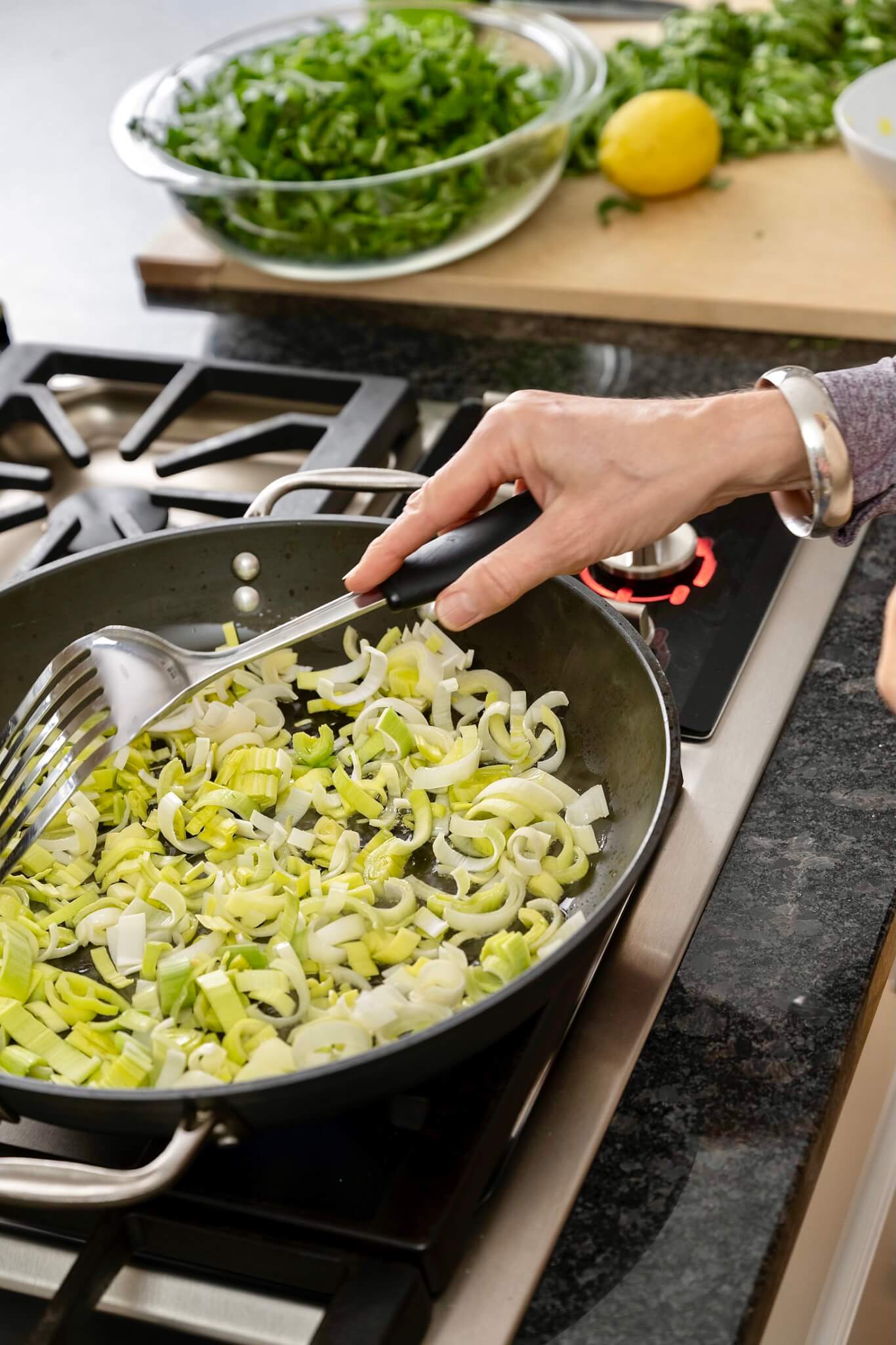 Leeks add lovely, mild onion flavor.