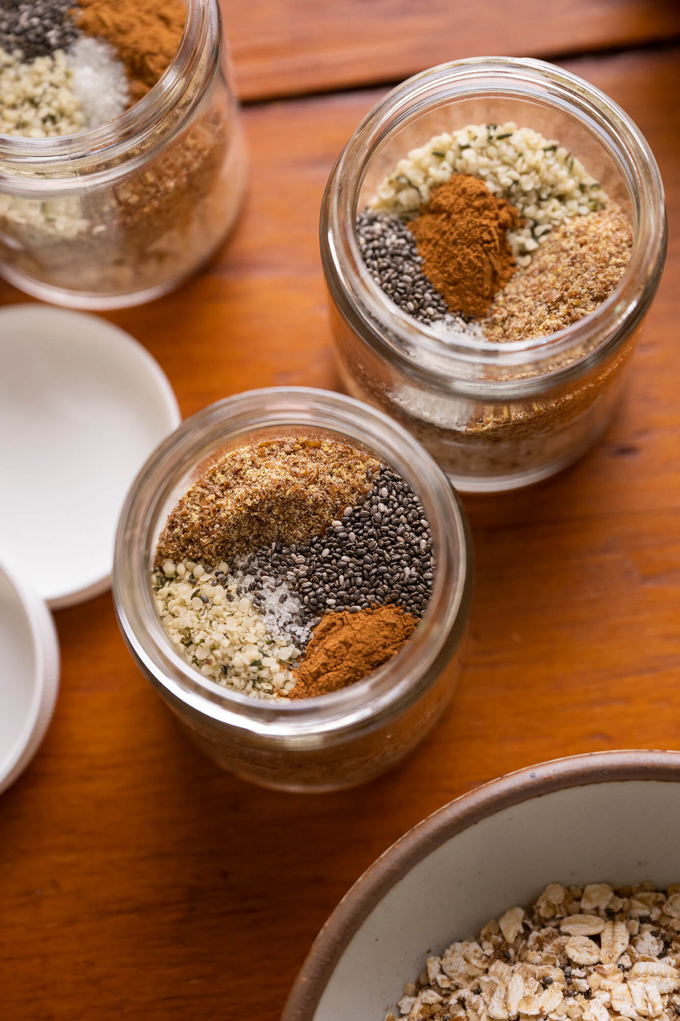 Hemp, flax, and chia seeds add fiber, fat, and protein to these DIY packets, and toppings like peanut butter, jelly, applesauce, and granola make them absolutely delicious!