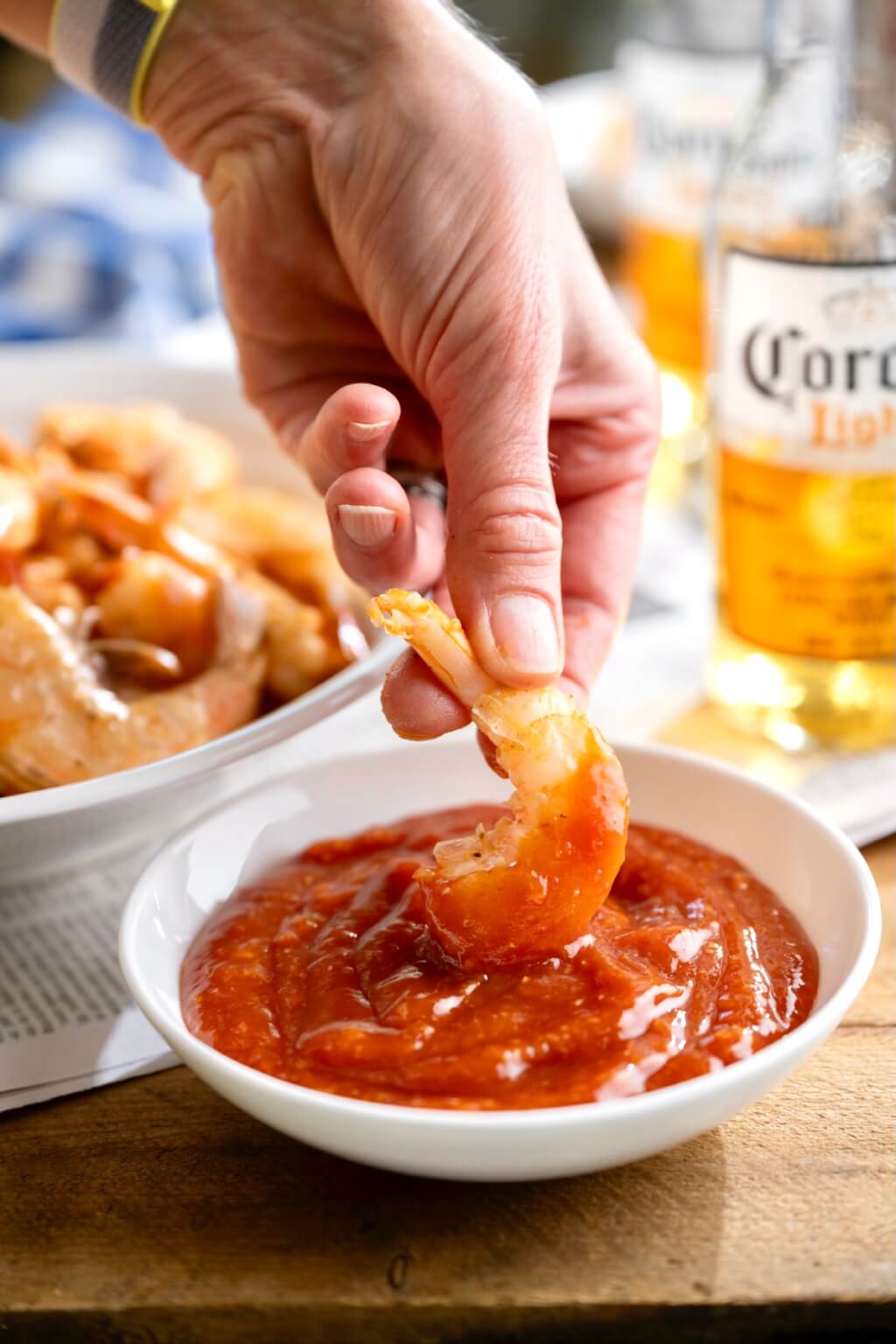 Beer Boiled Peel & Eat Shrimp bring the fun factor to dinner, and if you keep a bag of shrimp in your freezer, you can have this festive meal anytime--in about five minutes!